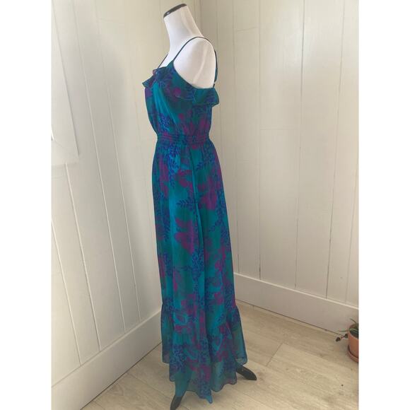 Express Teal & Fuschia Chiffon Maxi Dress, Size XS - Picture 2 of 6